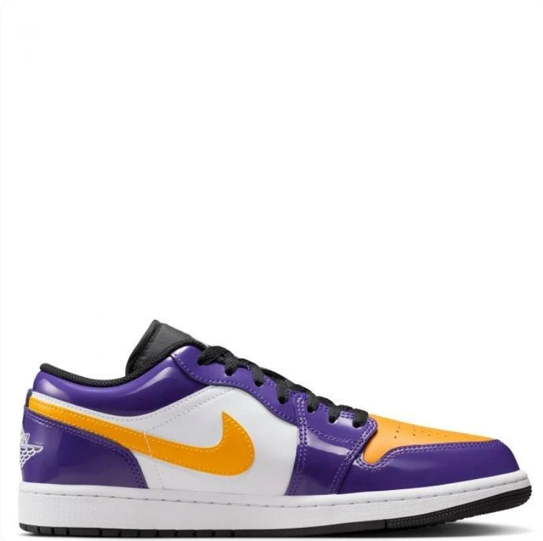 Air Jordan 1 Low Sneakers - Purple, Gold & White with Glossy Details