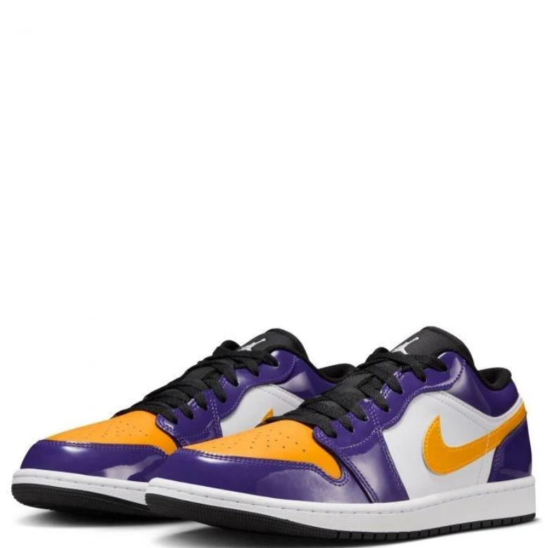 Air Jordan 1 Low Sneakers - Purple, Gold & White with Glossy Details
