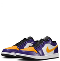 Air Jordan 1 Low Sneakers - Purple, Gold & White with Glossy Details