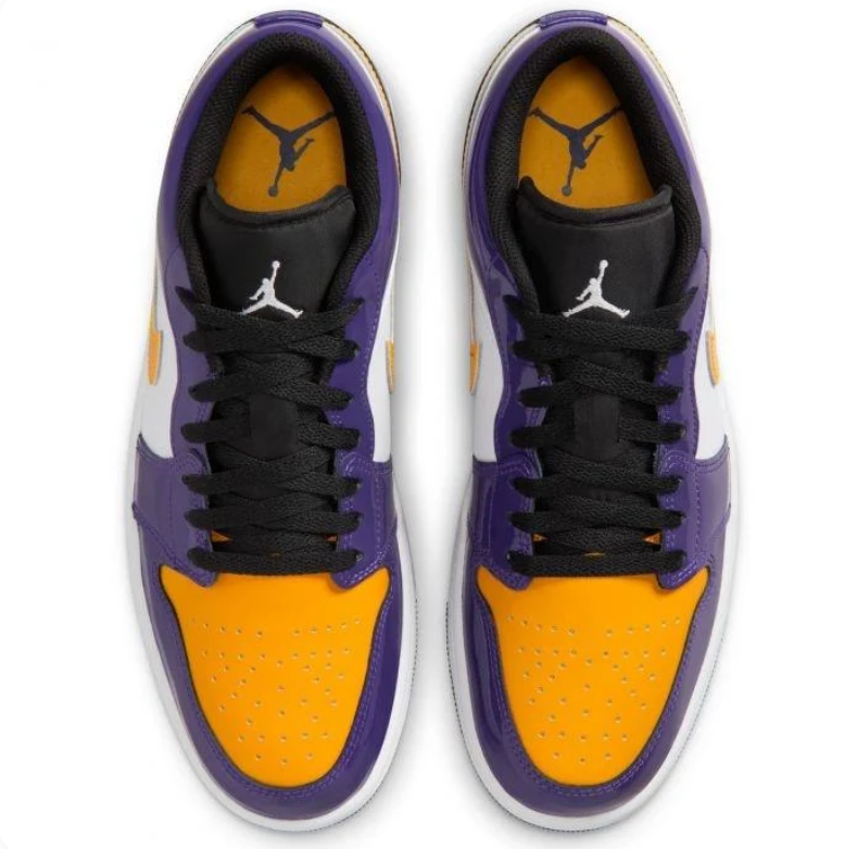 Air Jordan 1 Low Sneakers - Purple, Gold & White with Glossy Details