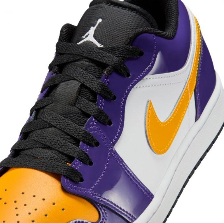 Air Jordan 1 Low Sneakers - Purple, Gold & White with Glossy Details