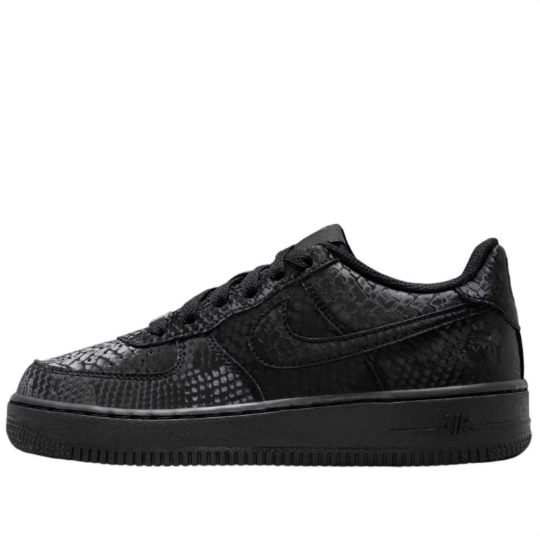 Nike Air Force 1 Low Sneakers - Black Snakeskin-Effect with 8 & 24 Heel Details
