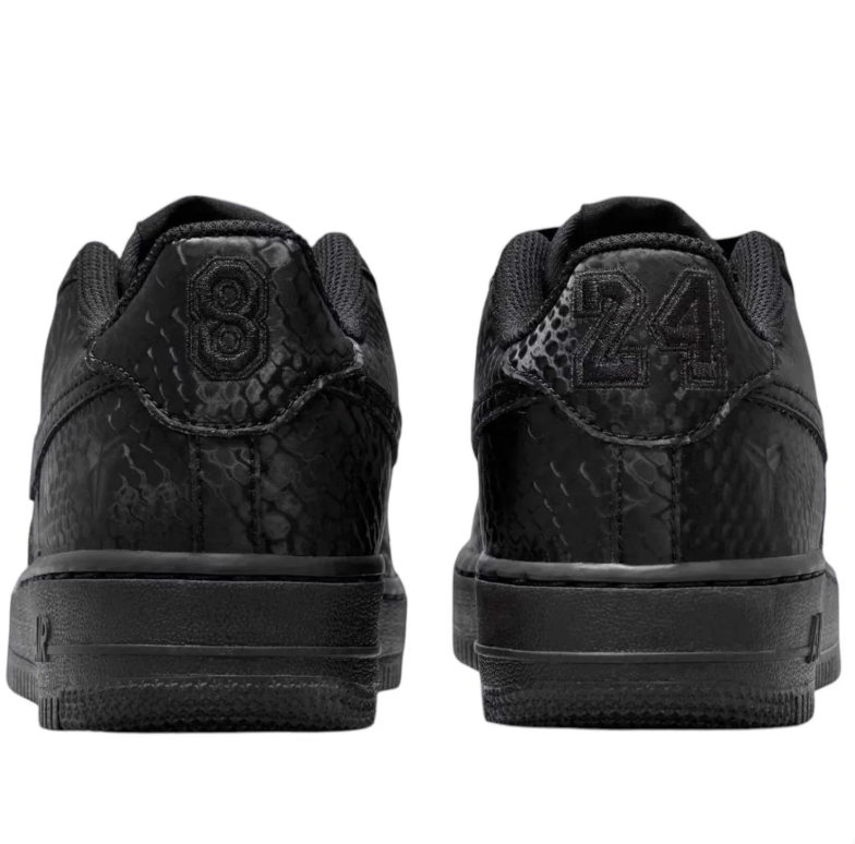 Nike Air Force 1 Low Sneakers - Black Snakeskin-Effect with 8 & 24 Heel Details