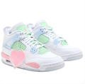 Air Jordan 4 Sneakers - White with Pastel Pink, Mint & Blue Accents