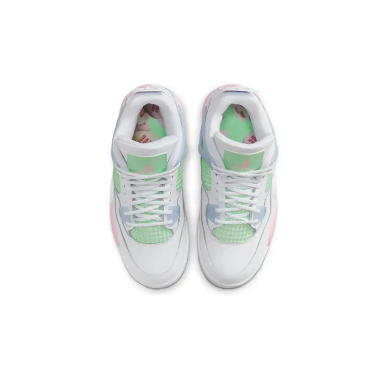 Air Jordan 4 Sneakers - White with Pastel Pink, Mint & Blue Accents