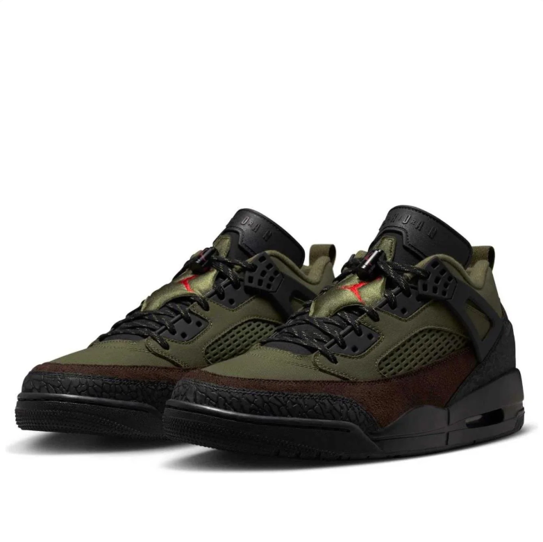 Air Jordan Spizike Low Sneakers - Olive & Brown with Black and Red Details