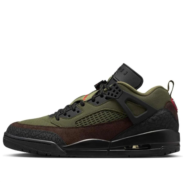 Air Jordan Spizike Low Sneakers - Olive & Brown with Black and Red Details