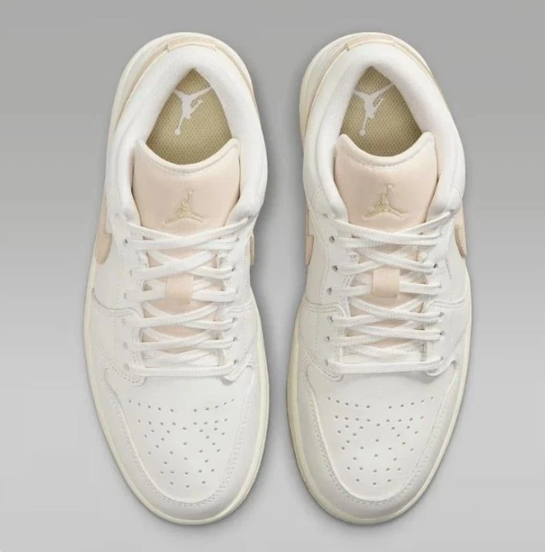 Air Jordan 1 Low Sneakers - White & Cream with Beige Swooshes