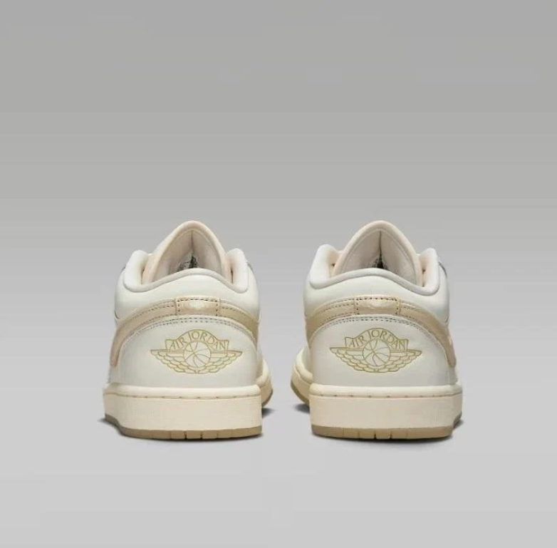 Air Jordan 1 Low Sneakers - White & Cream with Beige Swooshes