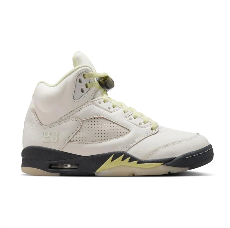 Air Jordan 5 Sneakers - Off-White with Black & Pale Yellow Accents