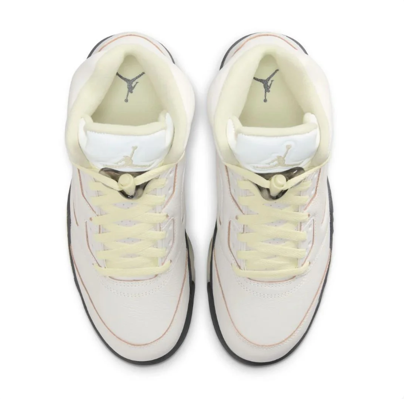 Air Jordan 5 Sneakers - Off-White with Black & Pale Yellow Accents