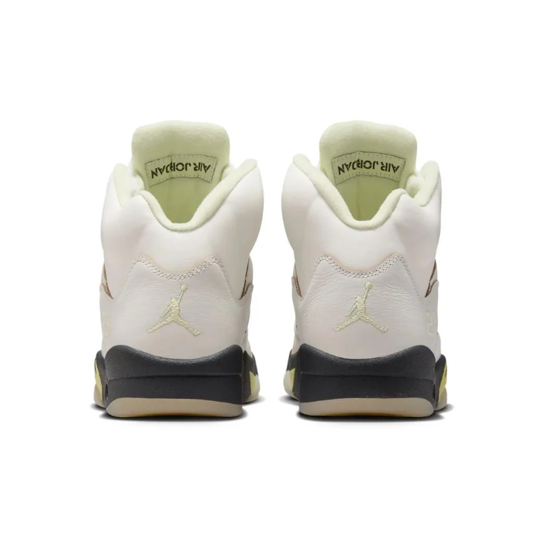 Air Jordan 5 Sneakers - Off-White with Black & Pale Yellow Accents