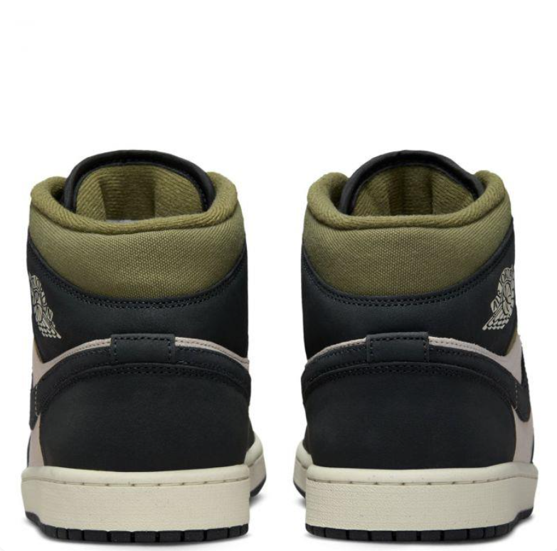Air Jordan 1 Mid Sneakers - Black & Beige with Olive Accents
