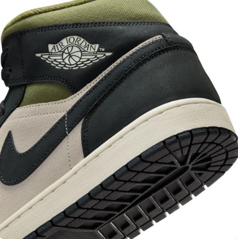 Air Jordan 1 Mid Sneakers - Black & Beige with Olive Accents