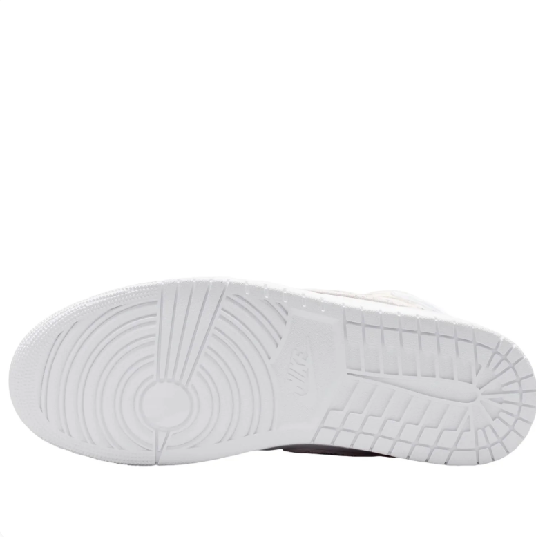 Air Jordan 1 Mid Sneakers - White with Silver-Tone Distressed Details