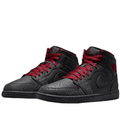 Air Jordan 1 Mid Sneakers - Black with Elephant-Print Details & Red Laces