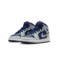 Air Jordan 1 Mid Sneakers - Navy & Light Gray with Red Jumpman Details