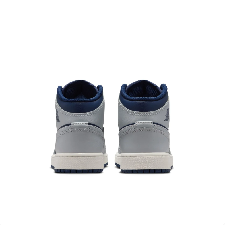 Air Jordan 1 Mid Sneakers - Navy & Light Gray with Red Jumpman Details