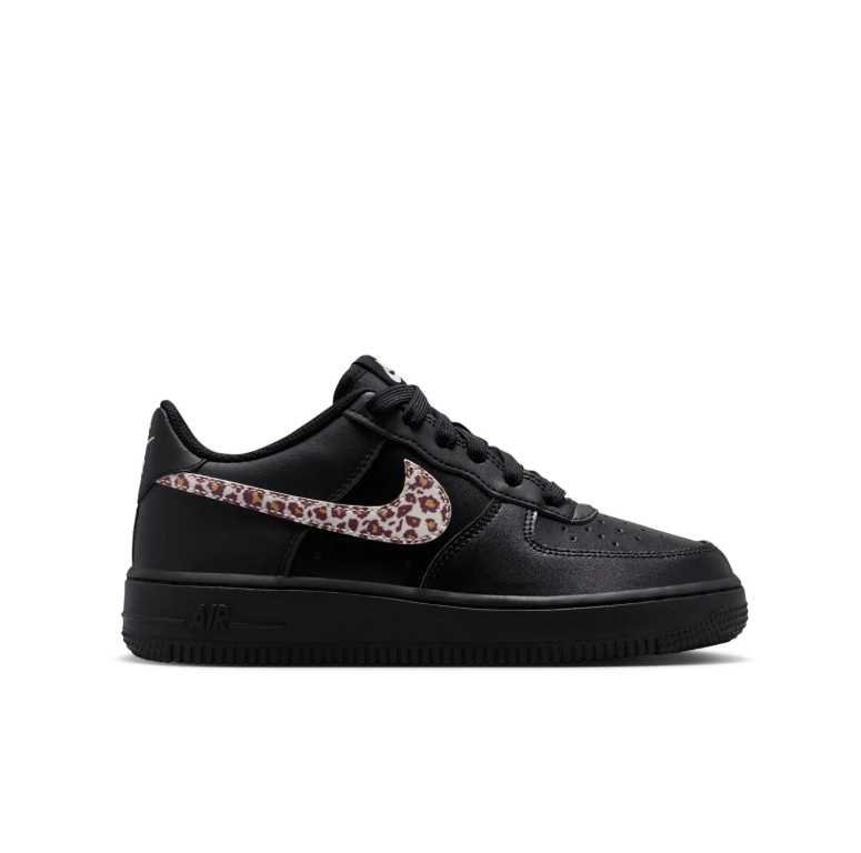 Nike Air Force 1 Low Sneakers - Black with Leopard-Print Swooshes