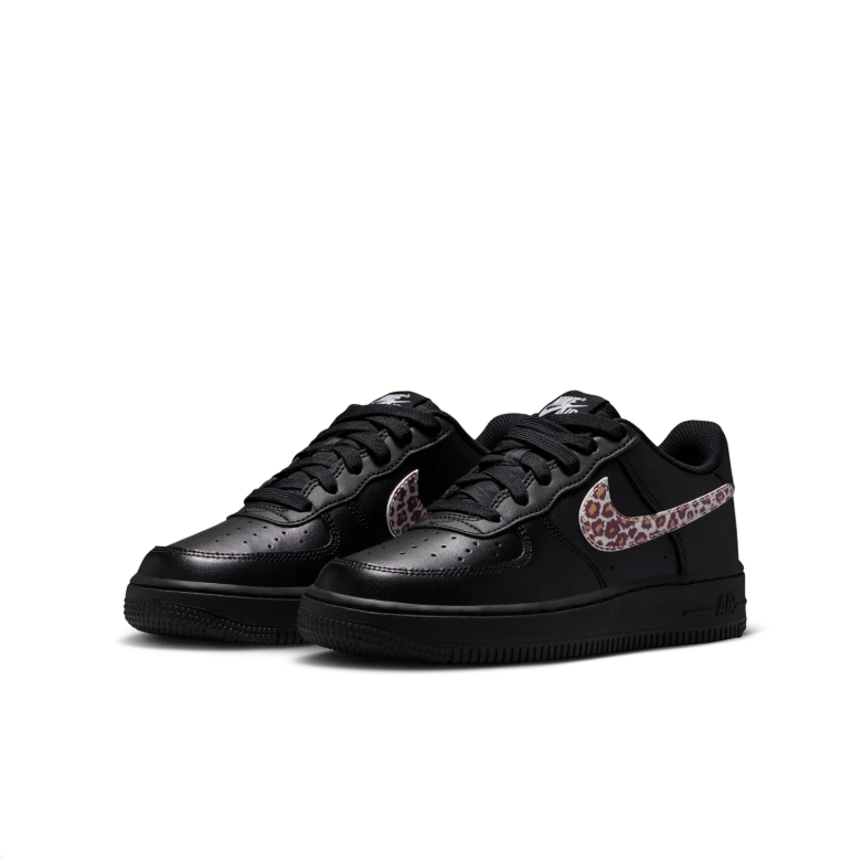 Nike Air Force 1 Low Sneakers - Black with Leopard-Print Swooshes