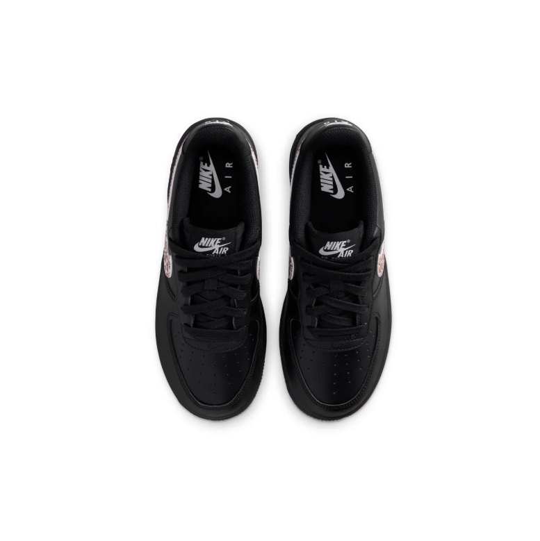Nike Air Force 1 Low Sneakers - Black with Leopard-Print Swooshes