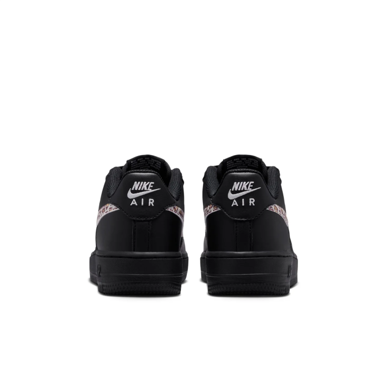 Nike Air Force 1 Low Sneakers - Black with Leopard-Print Swooshes