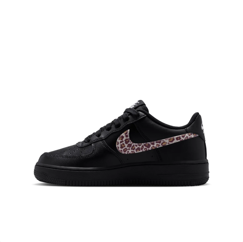 Nike Air Force 1 Low Sneakers - Black with Leopard-Print Swooshes