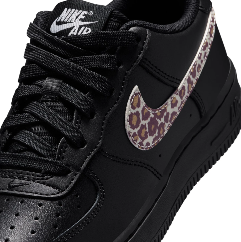 Nike Air Force 1 Low Sneakers - Black with Leopard-Print Swooshes
