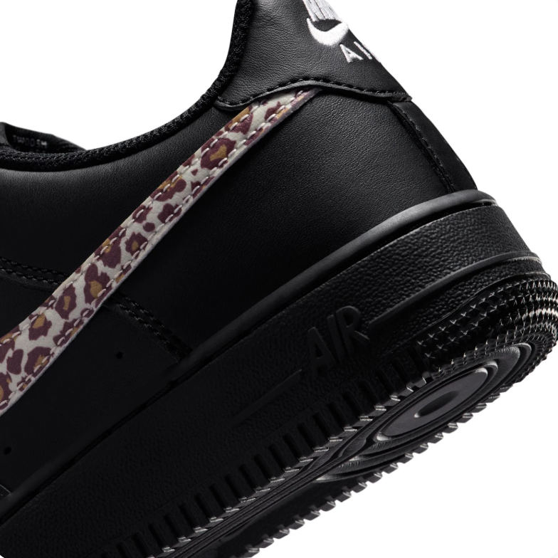 Nike Air Force 1 Low Sneakers - Black with Leopard-Print Swooshes