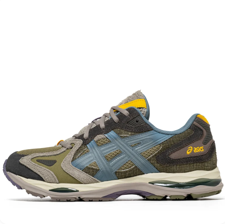 ASICS Low-Top Sneakers - Olive Green & Slate Blue with Yellow Accents
