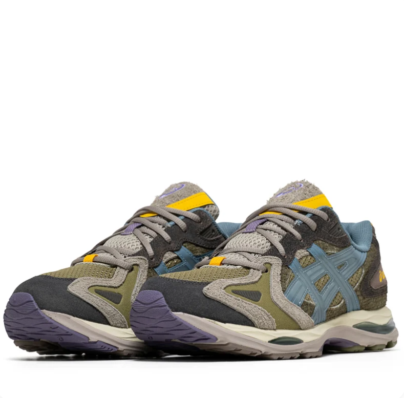 ASICS Low-Top Sneakers - Olive Green & Slate Blue with Yellow Accents