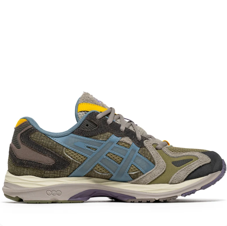 ASICS Low-Top Sneakers - Olive Green & Slate Blue with Yellow Accents