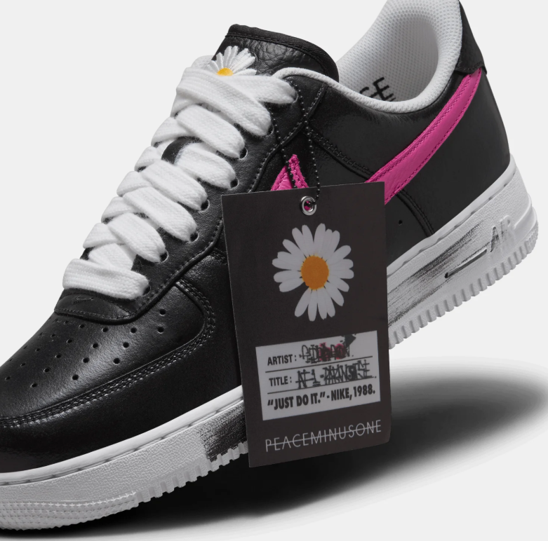 Nike Air Force 1 Low Sneakers – Black with Multicolor Swooshes & Daisy Details
